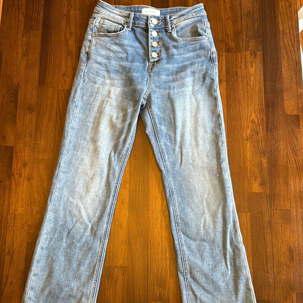 Risen High Rise Button Fly Straight Leg Cuffed Jeans View 2